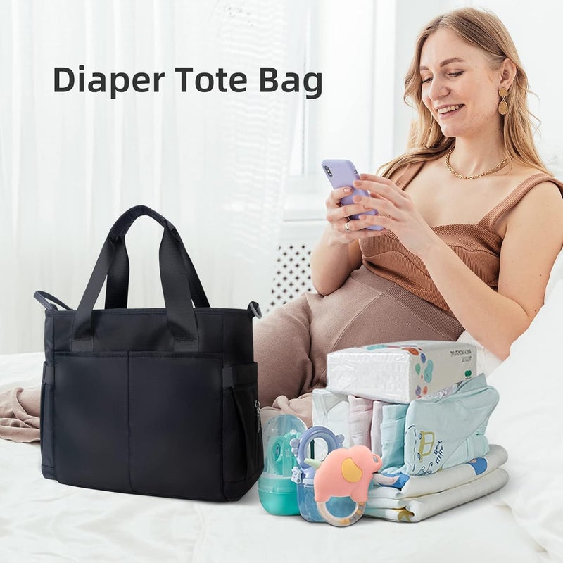 PHEBEN Store Diaper Bag Tote Satchel Waterproof Messenger Baby Diaper Bags for Mom and Dad Multifunction Medium Travel Tote Bags(Black) - Image 2